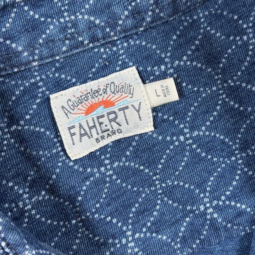 Faherty Indigo Dyed Sashiko Circle Print Short Sleeve Button Down Shirt Mens L - Picture 3 of 9